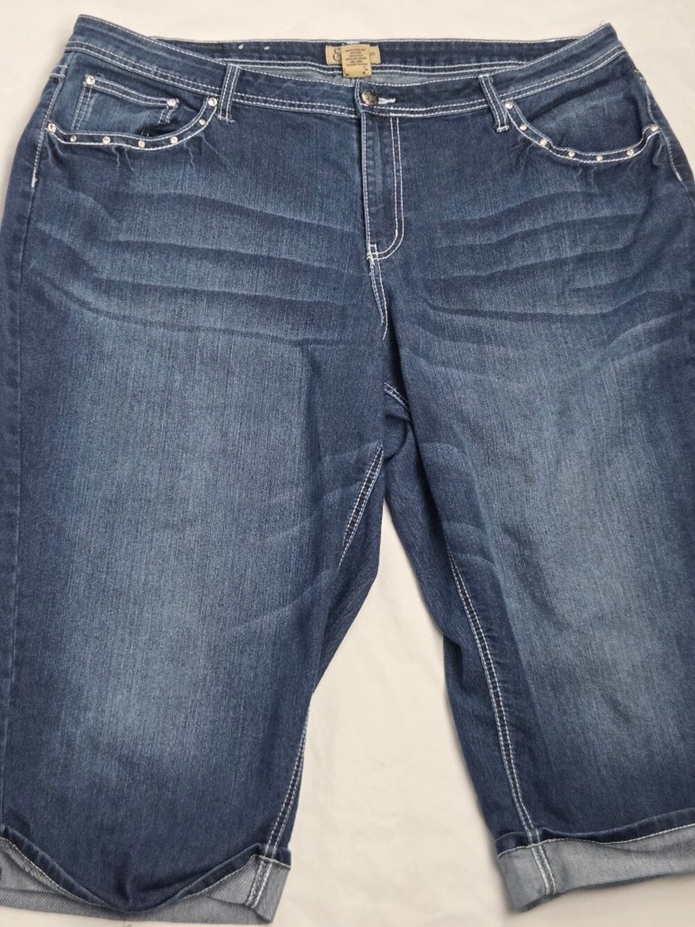 Earl Jean Capri Jeans Womens Size 24W Cuffed Blue Med Wash Denim Flap Pocket